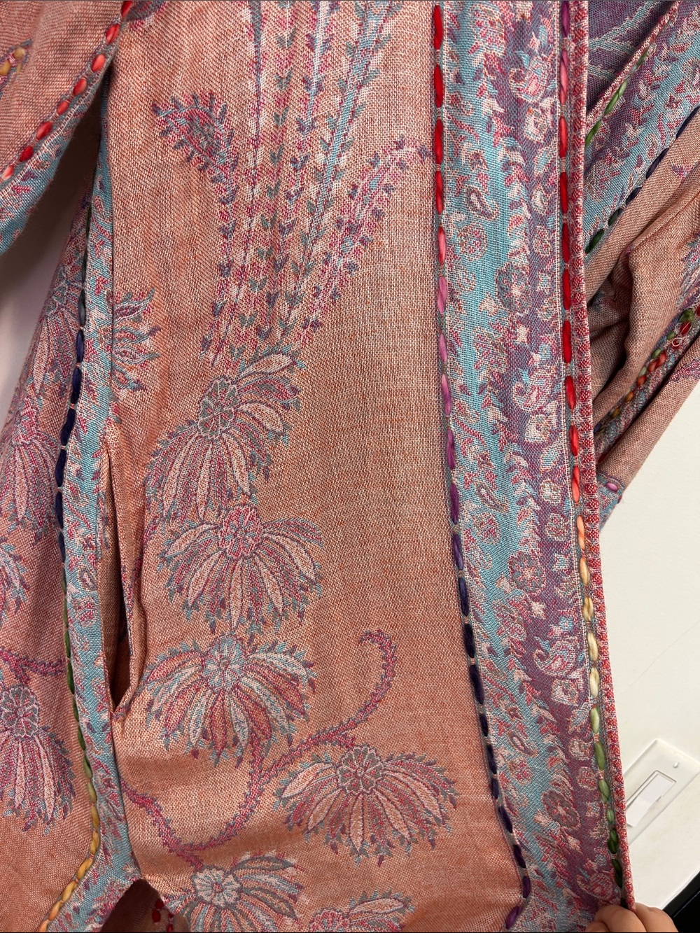 RAJ Boho Lavender & Peach Floral Embroidered Kimono duster rayon one size - Picture 5 of 13